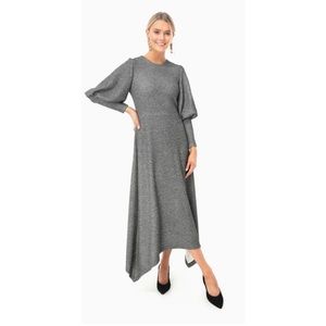 NWT Hunter bell puff sleeves, midi, silver metallic.